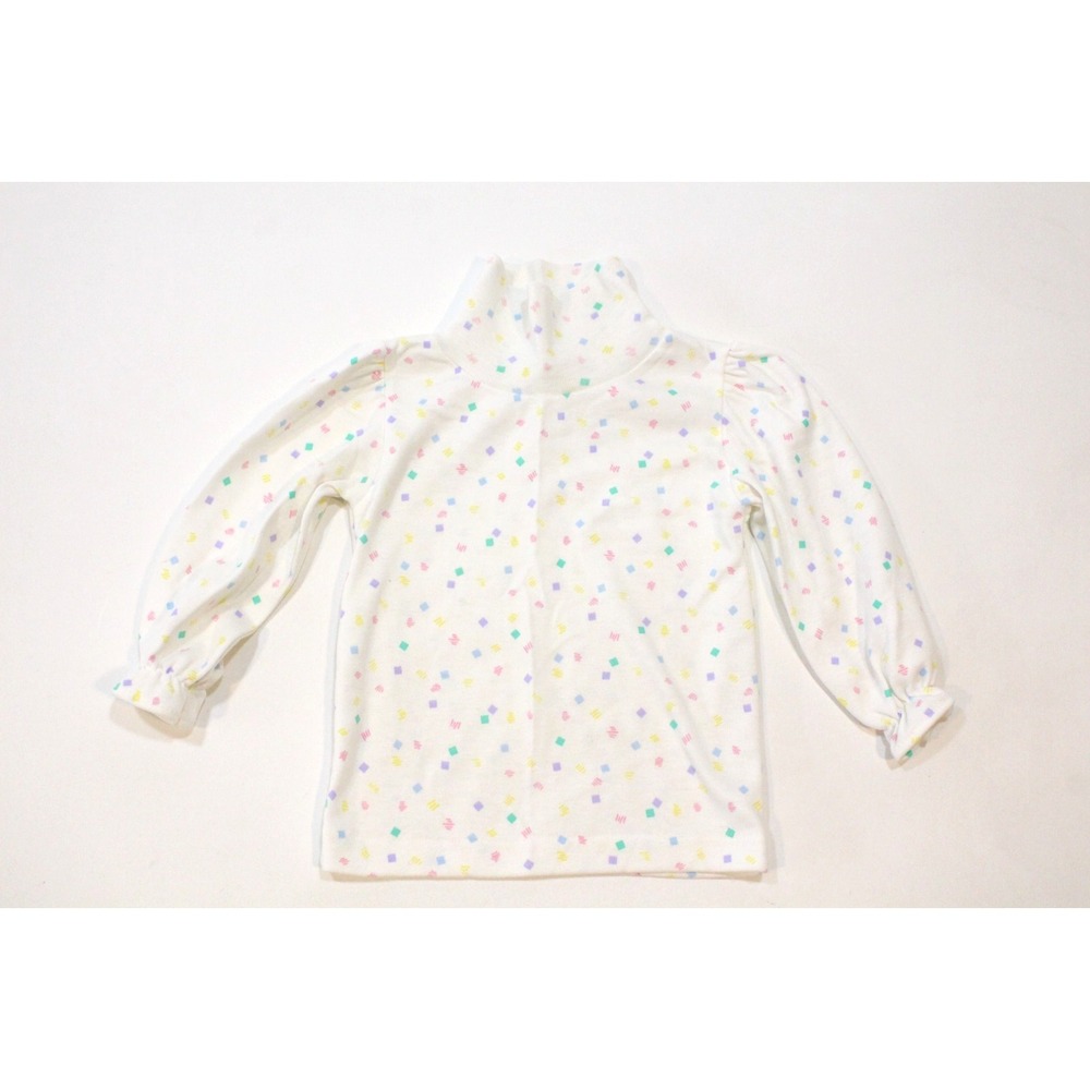 Vintage Healthtex White Confetti Print Long Sleeve Mock Turtleneck 24 Months USA